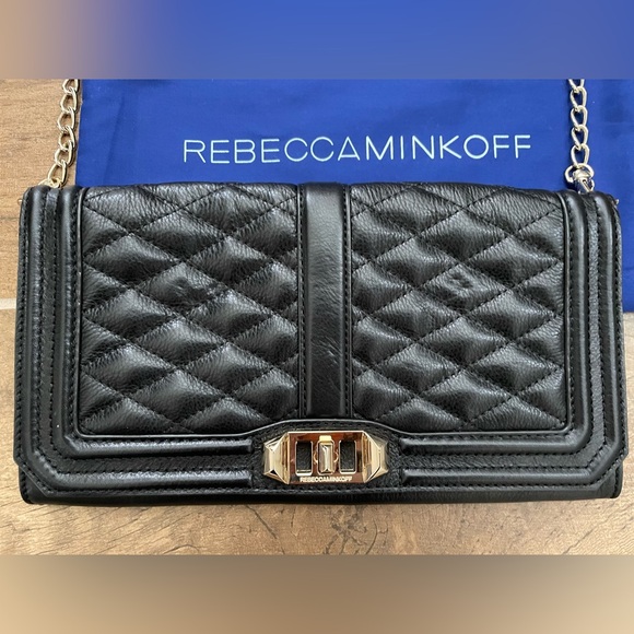 Rebecca Minkoff Black Leather Quilted Chain Strap Shoulder/Crossbody Bag - Picture 3 of 16